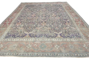 Semi Antique Muted Purple Floral 9X12 Distressed Vintage Oriental Rug