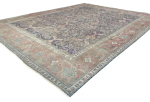 Semi Antique Muted Purple Floral 9X12 Distressed Vintage Oriental Rug
