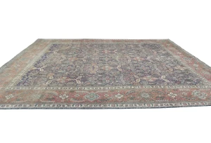Semi Antique Muted Purple Floral 9X12 Distressed Vintage Oriental Rug
