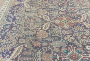 Semi Antique Muted Purple Floral 9X12 Distressed Vintage Oriental Rug