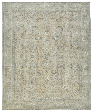 Semi Antique Muted Light Peach Floral 9X12 Distressed Vintage Oriental Rug