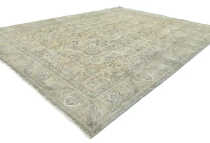 Semi Antique Muted Light Peach Floral 9X12 Distressed Vintage Oriental Rug