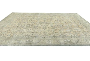 Semi Antique Muted Light Peach Floral 9X12 Distressed Vintage Oriental Rug