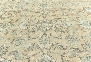 Semi Antique Muted Light Peach Floral 9X12 Distressed Vintage Oriental Rug