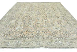 Semi Antique Muted Light Peach Floral 9X12 Distressed Vintage Oriental Rug