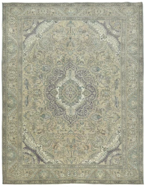 Semi Antique Muted Beige Floral 10X13 Distressed Vintage Oriental Rug