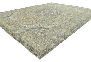 Semi Antique Muted Beige Floral 10X13 Distressed Vintage Oriental Rug