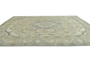 Semi Antique Muted Beige Floral 10X13 Distressed Vintage Oriental Rug