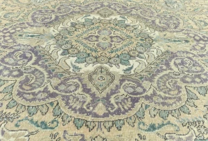 Semi Antique Muted Beige Floral 10X13 Distressed Vintage Oriental Rug