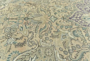 Semi Antique Muted Beige Floral 10X13 Distressed Vintage Oriental Rug