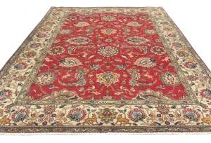 Semi Antique Red Floral 8X11 Distressed Vintage Oriental Rug
