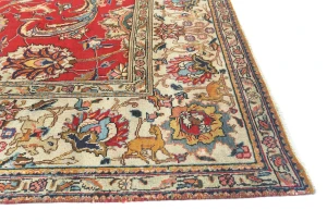 Semi Antique Red Floral 8X11 Distressed Vintage Oriental Rug
