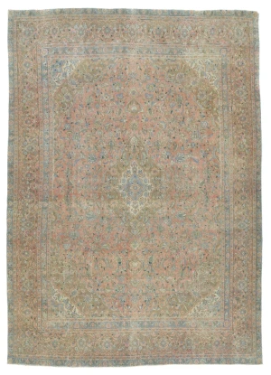 Semi Antique Muted Red Floral 9X12 Distressed Vintage Oriental Rug