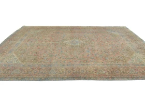 Semi Antique Muted Red Floral 9X12 Distressed Vintage Oriental Rug