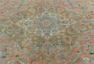 Semi Antique Muted Red Floral 9X12 Distressed Vintage Oriental Rug
