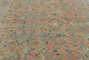 Semi Antique Muted Red Floral 9X12 Distressed Vintage Oriental Rug