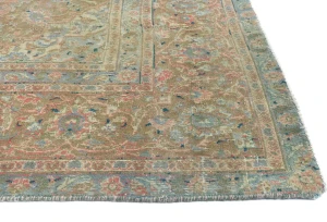 Semi Antique Muted Red Floral 9X12 Distressed Vintage Oriental Rug