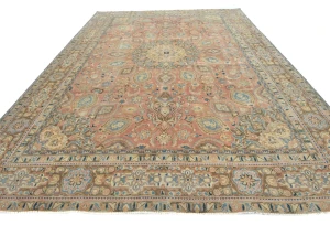 Semi Antique Muted Floral 10X13 Distressed Vintage Oriental Rug