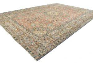 Semi Antique Muted Floral 10X13 Distressed Vintage Oriental Rug