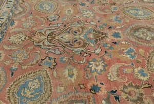 Semi Antique Muted Floral 10X13 Distressed Vintage Oriental Rug