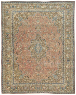 Semi Antique Muted Coral Floral 10X13 Distressed Vintage Oriental Rug