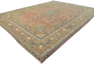 Semi Antique Muted Coral Floral 10X13 Distressed Vintage Oriental Rug