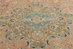 Semi Antique Muted Coral Floral 10X13 Distressed Vintage Oriental Rug