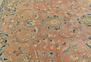 Semi Antique Muted Coral Floral 10X13 Distressed Vintage Oriental Rug