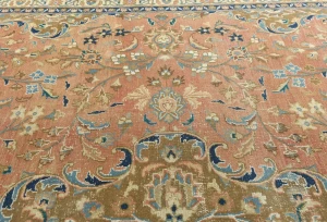 Semi Antique Muted Coral Floral 10X13 Distressed Vintage Oriental Rug