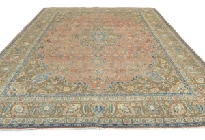 Semi Antique Muted Coral Floral 10X13 Distressed Vintage Oriental Rug