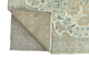 Semi Antique Muted Khaki Floral 7X10 Distressed Vintage Oriental Rug
