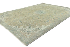 Semi Antique Muted Khaki Floral 7X10 Distressed Vintage Oriental Rug
