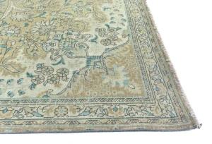 Semi Antique Muted Khaki Floral 7X10 Distressed Vintage Oriental Rug