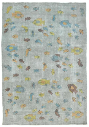 Antique Muted Beige Floral 9X12 Distressed Vintage Oriental Rug