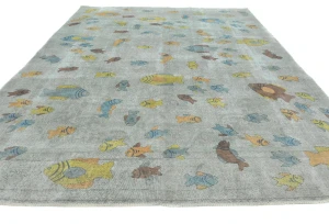 Antique Muted Beige Floral 9X12 Distressed Vintage Oriental Rug