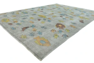 Antique Muted Beige Floral 9X12 Distressed Vintage Oriental Rug