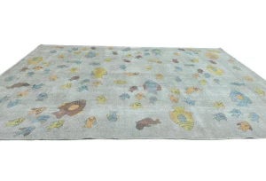Antique Muted Beige Floral 9X12 Distressed Vintage Oriental Rug