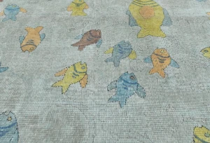 Antique Muted Beige Floral 9X12 Distressed Vintage Oriental Rug