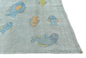Antique Muted Beige Floral 9X12 Distressed Vintage Oriental Rug