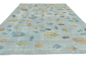 Antique Muted Beige Floral 9X12 Distressed Vintage Oriental Rug