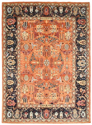 Orange Floral Tribal 9X12 Oushak Chobi Oriental Rug