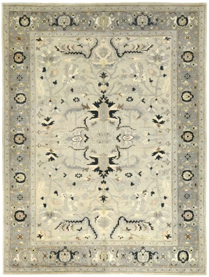 Muted Gray Tribal 9X12 Oushak Chobi Oriental Rug