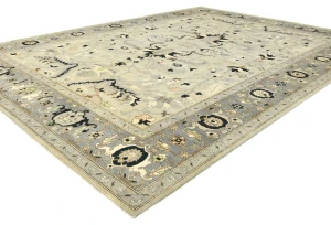 Muted Gray Tribal 9X12 Oushak Chobi Oriental Rug