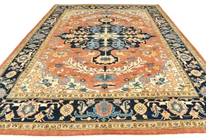 Navy Geometric Tribal 9X12 Heriz Serapi Oriental Rug