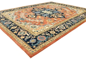 Navy Geometric Tribal 9X12 Heriz Serapi Oriental Rug