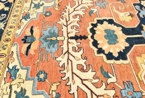 Navy Geometric Tribal 9X12 Heriz Serapi Oriental Rug
