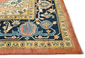 Navy Geometric Tribal 9X12 Heriz Serapi Oriental Rug