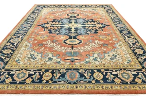 Navy Geometric Tribal 9X12 Heriz Serapi Oriental Rug