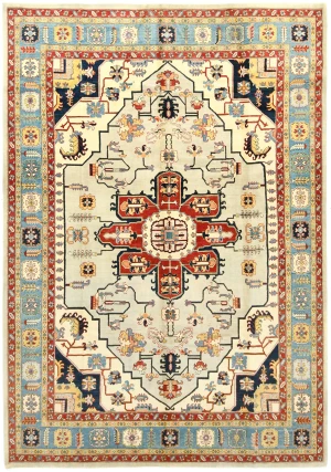Cream Geometric Tribal 10X14 Heriz Serapi Oriental Rug