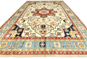 Cream Geometric Tribal 10X14 Heriz Serapi Oriental Rug